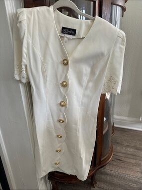 All That Jazz Ivory Scalloped vintage Button Midi Dress